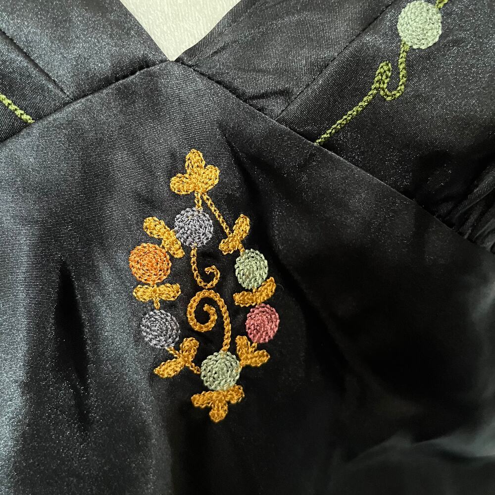 Vtg Y2K Embroidered Slip Dress Sz L Goth Fairy Embroidered Satin Delicates Black - Picture 3 of 11